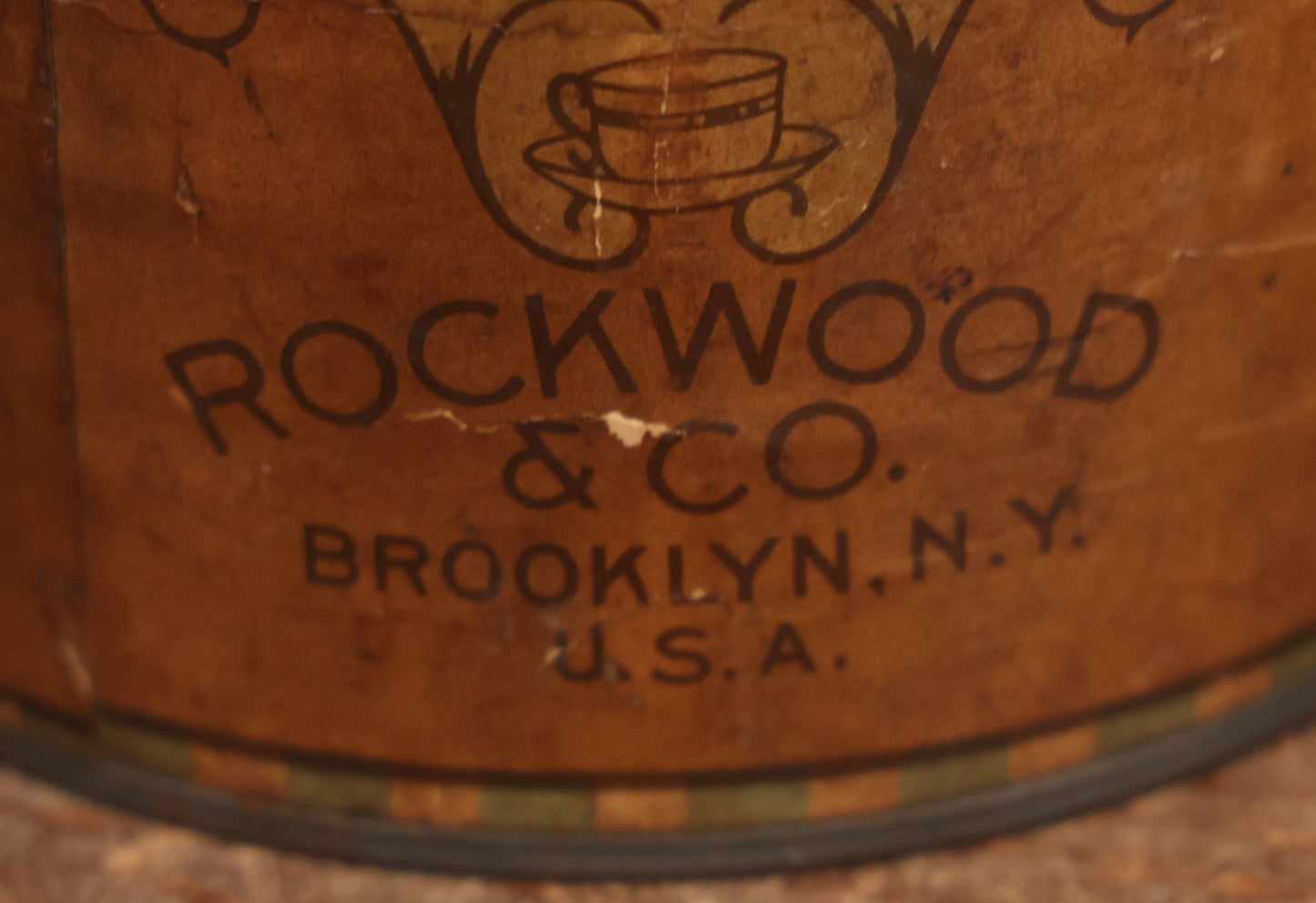 Lot 029 - Vintage Rock-Co Pure Cocoa Hot Flavored Hot Chocolate Cocoa Tin With Paper Label, Rockwood & Co., Broadway, New York City