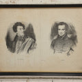 Lot 034 - Antique French Clipping Print Of Authors Alexandre Dumas And Victor Hugo, In Frame With Double Glass, Lithographed By Junca, Circa 1834