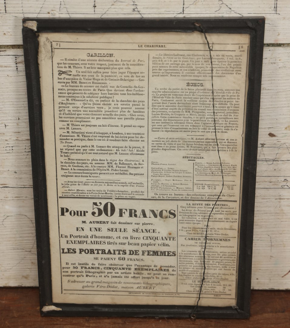 Lot 034 - Antique French Clipping Print Of Authors Alexandre Dumas And Victor Hugo, In Frame With Double Glass, Lithographed By Junca, Circa 1834