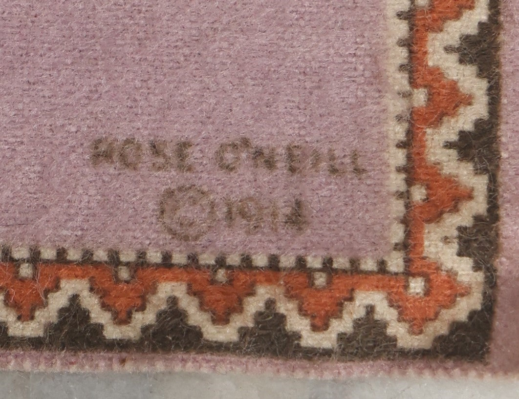 Lot 044 - Antique Original Rose O'Neill Kewpie Doll Tobacco Felt Rug, Dated 1914, Kewpie Balancing On Kewpie's Feet