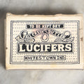 Lot 048 - Vintage Empty Match Box, Lucifers, Fall Creek Sutler, Whitestown, Indiana