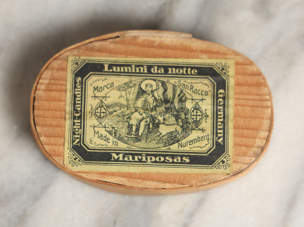 Lot 049 - Antique Box Full Of Mini Floating Night Light Candles, Lumini Da Notte, With Paper Label, Made In Germany, Note Wear To Box