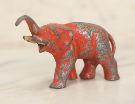 Lot 052 - Vintage Cast Metal Red Painted Elephant Figurine Toy