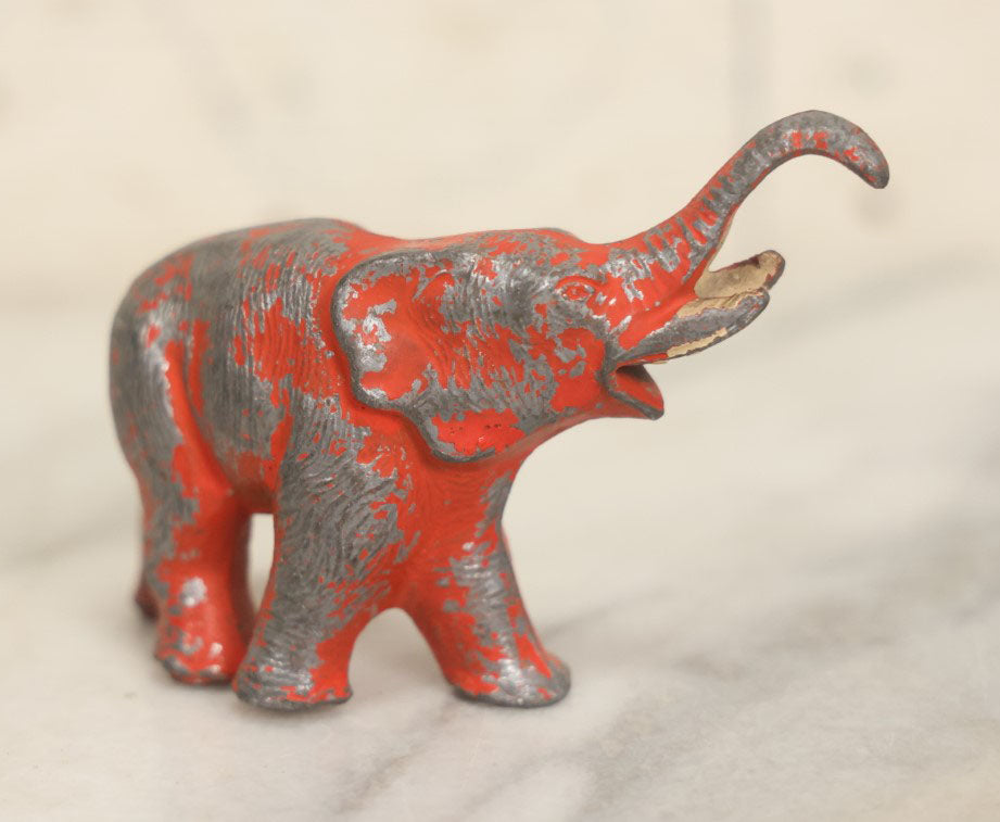 Lot 052 - Vintage Cast Metal Red Painted Elephant Figurine Toy