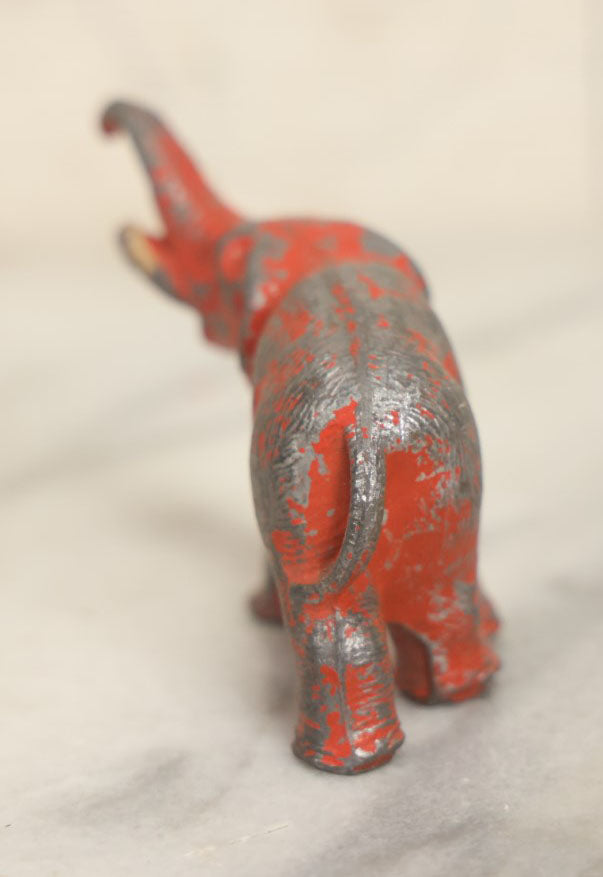 Lot 052 - Vintage Cast Metal Red Painted Elephant Figurine Toy