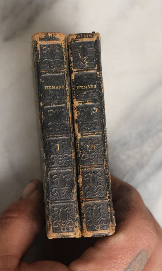 Lot 057 - "The Poetical Works Of Mrs. Hemans" Pair Of Antique Poetry Books, Poetry Of Felicia Dorothea Hemans Volumes I And II, Note Wear, Poems On Death And More