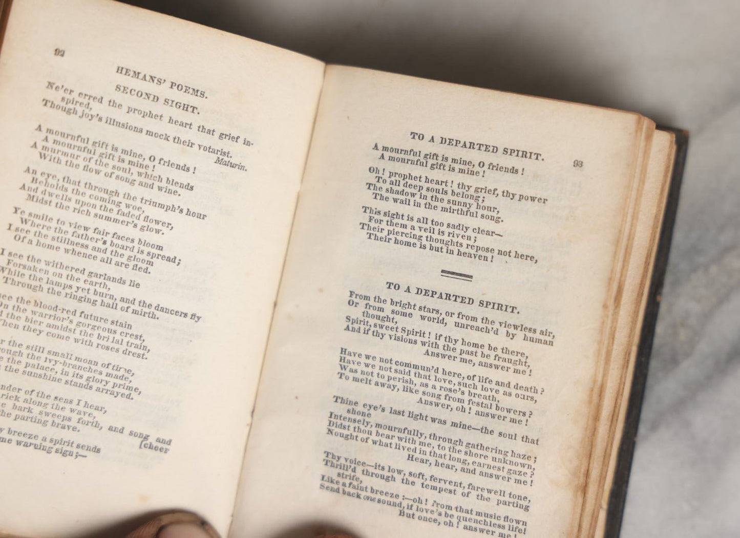 Lot 057 - "The Poetical Works Of Mrs. Hemans" Pair Of Antique Poetry Books, Poetry Of Felicia Dorothea Hemans Volumes I And II, Note Wear, Poems On Death And More