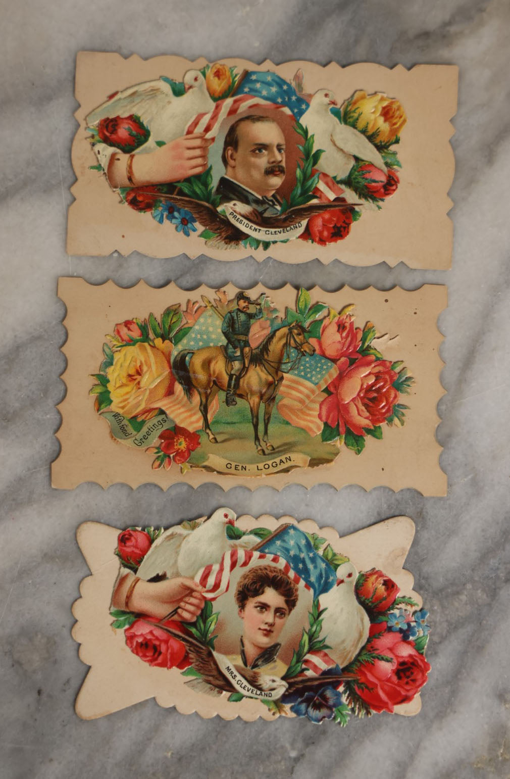 Lot 059 - Trio Of Antique Historical, Political Calling Cards, Featuring President And Mrs. Cleveland And General Logan, Note Separation