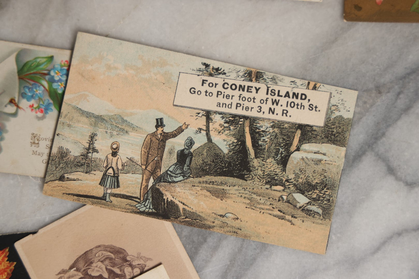 Lot 060 - Grouping Of 20+ Antique Victorian Calling Cards, Christmas Cards, And More, Including Coney Island Card