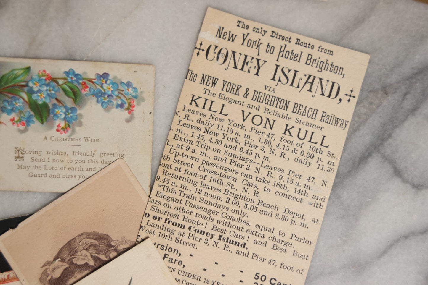 Lot 060 - Grouping Of 20+ Antique Victorian Calling Cards, Christmas Cards, And More, Including Coney Island Card