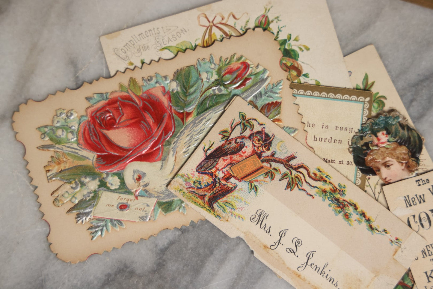 Lot 060 - Grouping Of 20+ Antique Victorian Calling Cards, Christmas Cards, And More, Including Coney Island Card