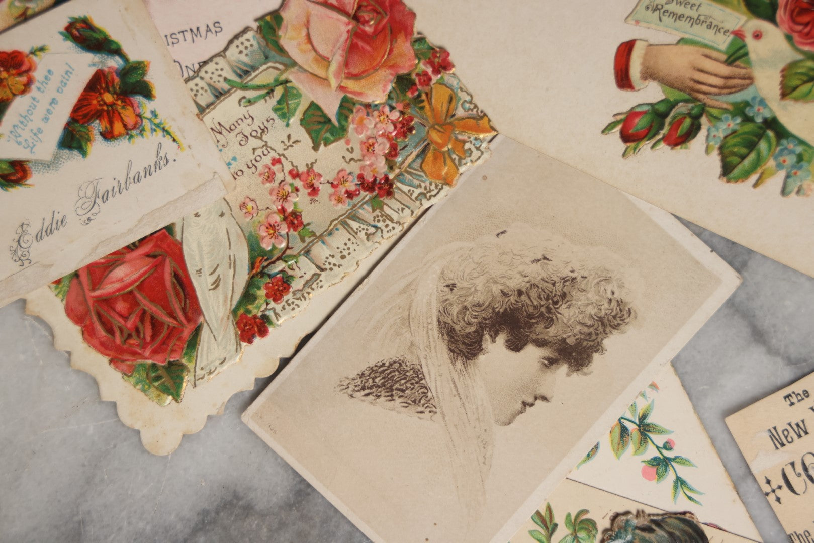 Lot 060 - Grouping Of 20+ Antique Victorian Calling Cards, Christmas Cards, And More, Including Coney Island Card