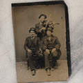 Lot 064 - Single Antique Tintype Photograph Of Three Men, One Playing Violin And Smoking, One Smoking And Drinking
