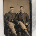 Lot 069 - Single Antique Tintype Photograph Of Two Men Posing In Embrace, Hand On Shoulder, Mustaches