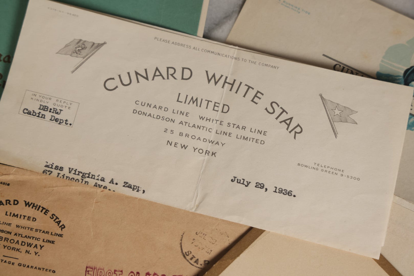 Lot 079 - Five Piece Ephemera Grouping, Relating To The Cunard White Star Line, Including Cruise News From The M.V. Britannic, Circa 1930s