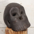 Lot 001 - Antique Folk Art Hand Carved Dark Wooden Skull, 4-1/2" x 6" x 5"