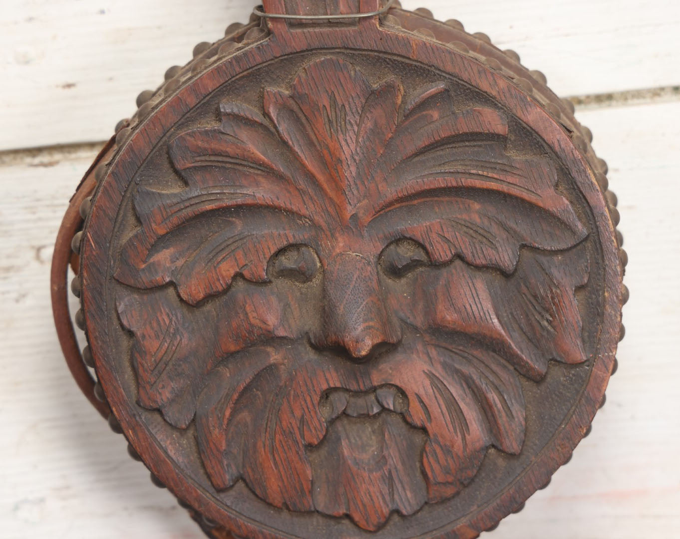 Lot 002 - Antique Decorative Carved Wooden Green Man Bellows, Non Functioning, For Display Only