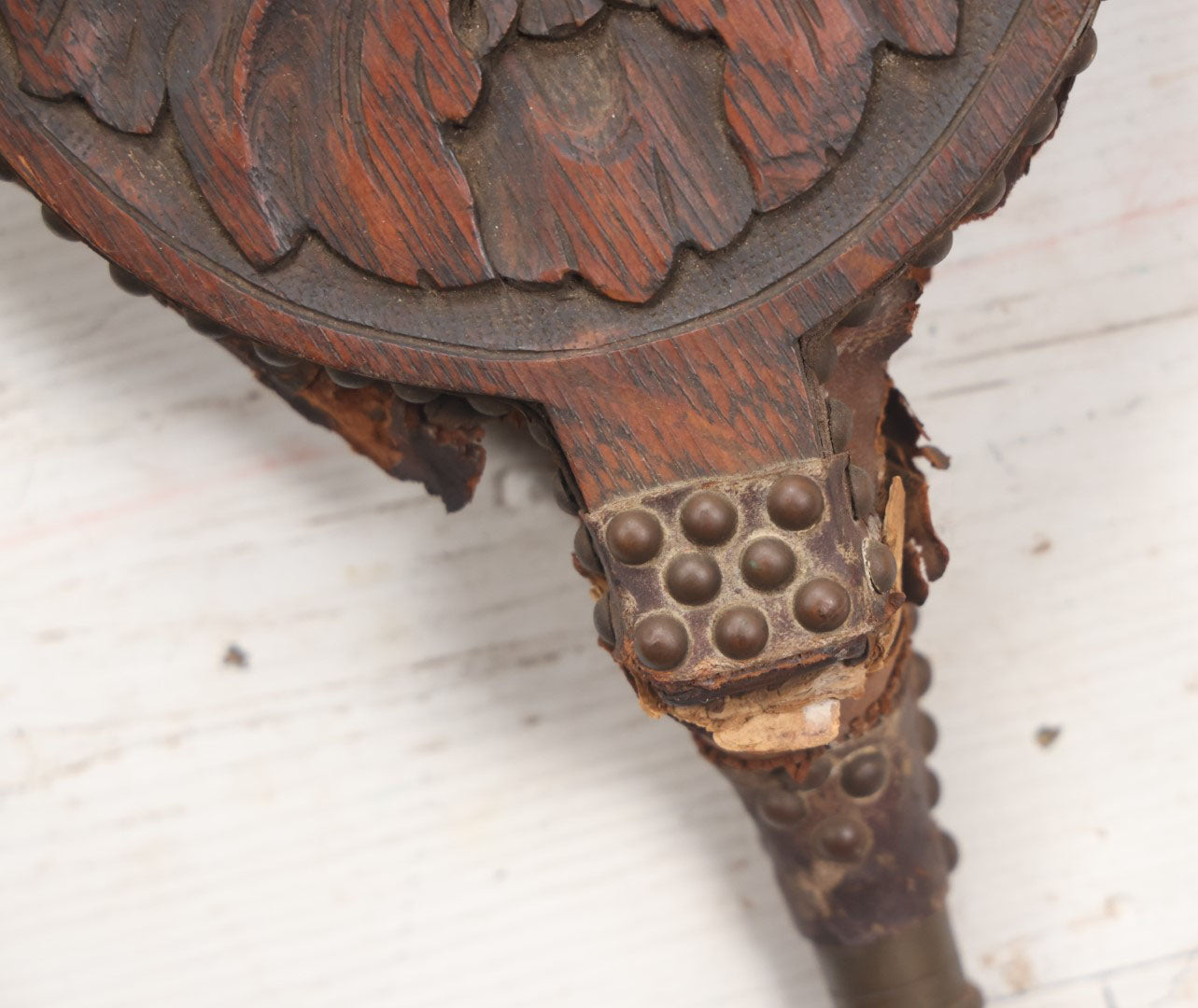 Lot 002 - Antique Decorative Carved Wooden Green Man Bellows, Non Functioning, For Display Only