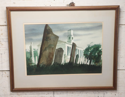 Lot 008 - Vintage Original Watercolor Painting Of Hadlyme Churchyard And Cemetery, Hadlyme, Connecticut, Artist Signed, Bill Steeves, Framed, 22-1/4" x 17-1/2"