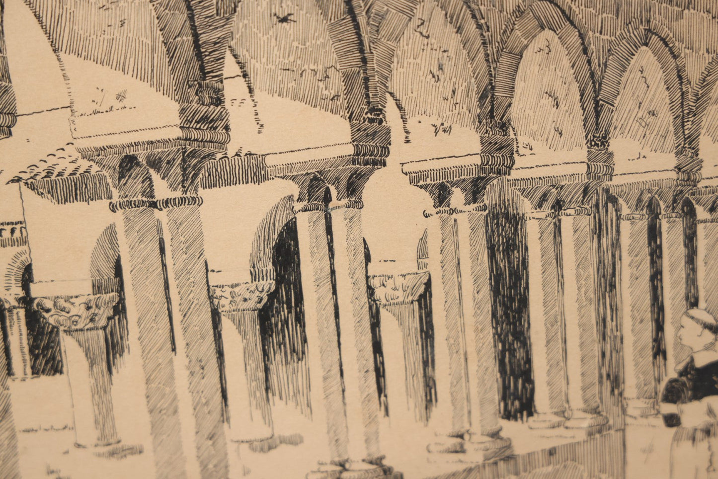 Lot 009 - Antique Pen And Ink Drawing Of The Cloister Of Basilica Of San Zeno, Verona, Italy, Artist Signed And Dated, G.E. Foster, 1896, Framed, 22-1/4" x 17-1/2"