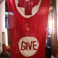 Lot 014 - Antique Approximately 8-Foot Tall Red Cross "Give" Vertical Hanging Banner Flag, 42" x 93", Circa World War One