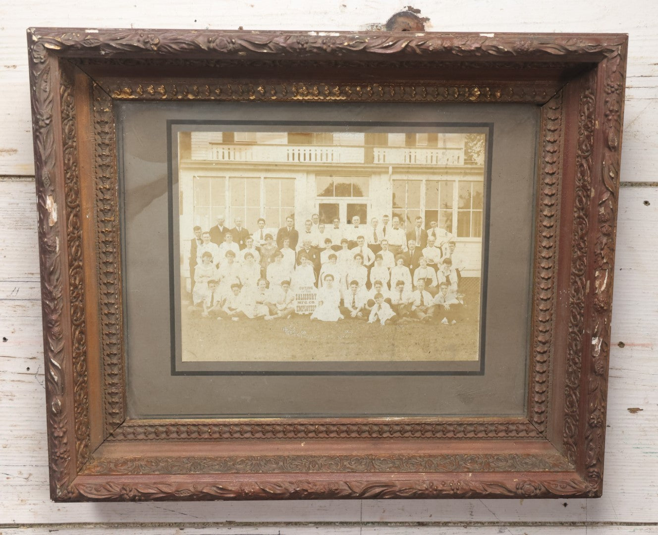 Lot 018 - Antique Framed Boarded Group Occupational Photo, Outing Of The Salisbury Manufacturing Company Employees, Likely The Textile Company Of Amesbury, Massachusetts