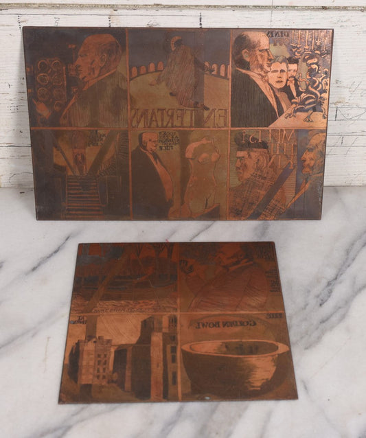 Lot 021 - Vintage Pair Of Original Engraved Copper Printing Plates For A Seemingly Unpublished Book, "A Henry James Alphabet" With Dedication To Author Paul Horgan, Comic Illustrations