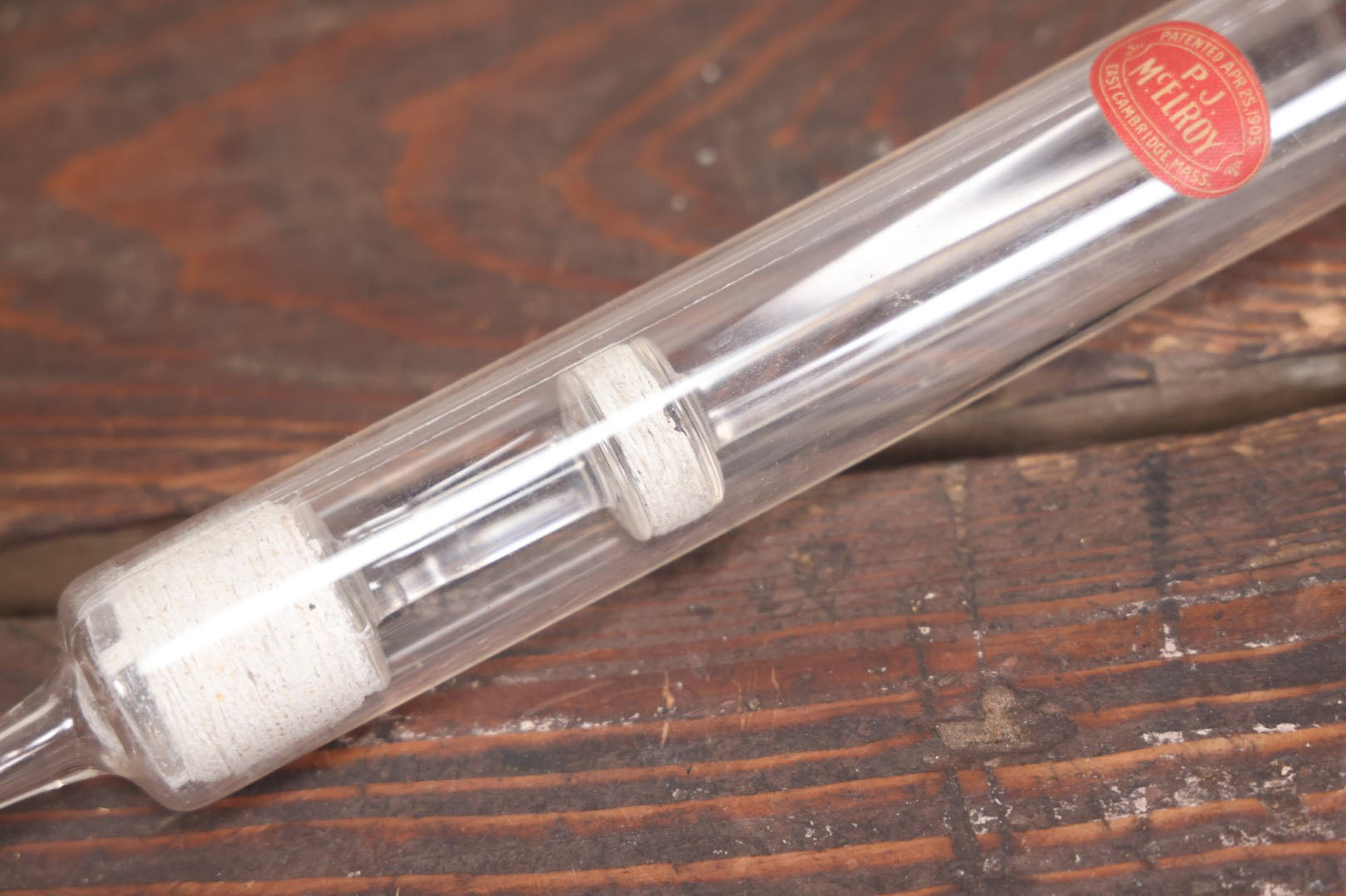 Lot 023 - Antique Completely Glass Large 12" Medical Syringe, Patented April 25, 1905, By P.J. Mcelroy, East Cambridge, Massachusetts