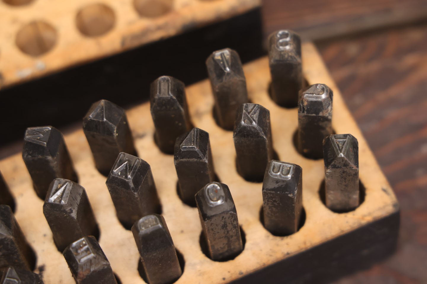 Lot 026 - Vintage Metal Punch 1/4" Letter Set, Complete Alphabet, Capital Letters, Plus Ampersand, In Custom Box