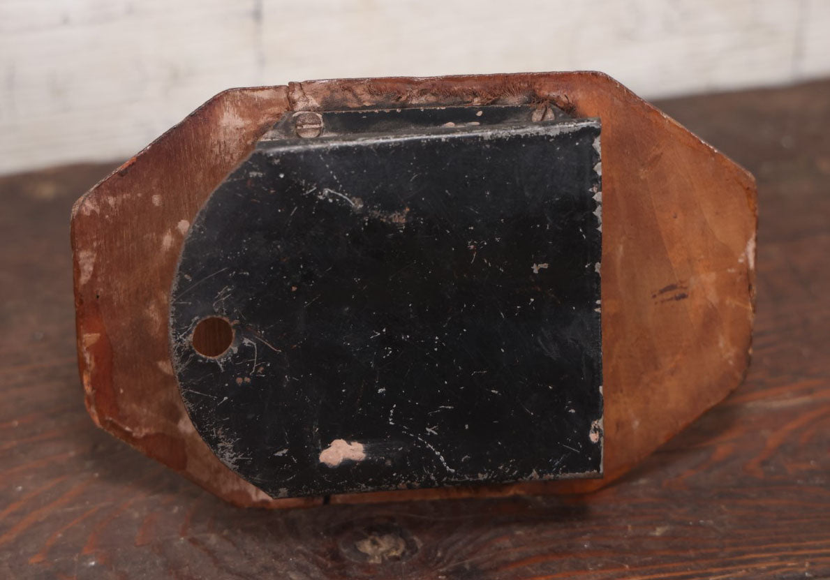 Lot 028 - Antique Real Goat Horn Wall Pocket Pin Cushion Hook With Tin Box On Back, Wooden Frame