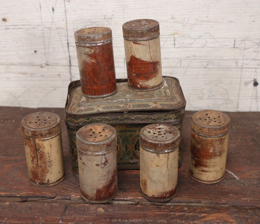 Lot 029 - Antique Spice Tin Set With Six Tins, Containing Box, Note Lid Damaged, Tins Painted