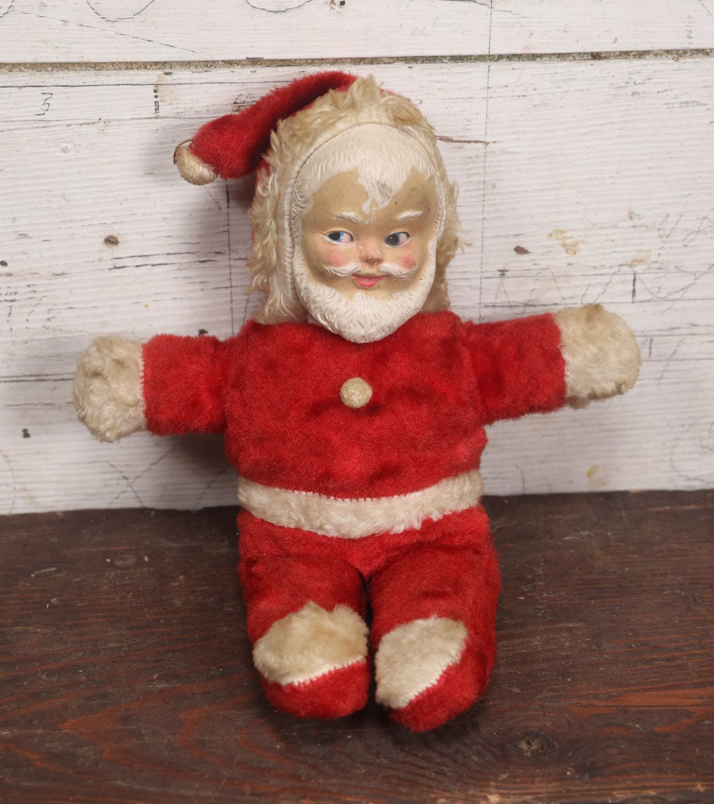 Lot 031 - Vintage Plastic Rubber Face Plush Santa Claus Doll, 13-1/2"