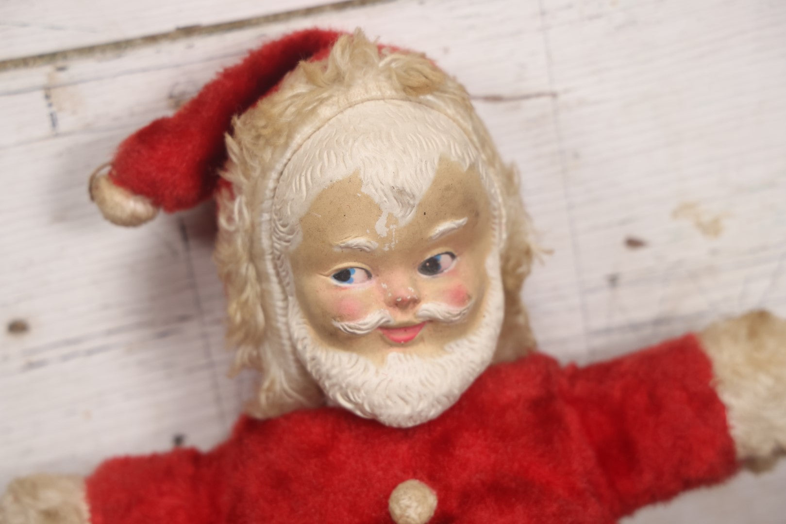 Lot 031 - Vintage Plastic Rubber Face Plush Santa Claus Doll, 13-1/2"