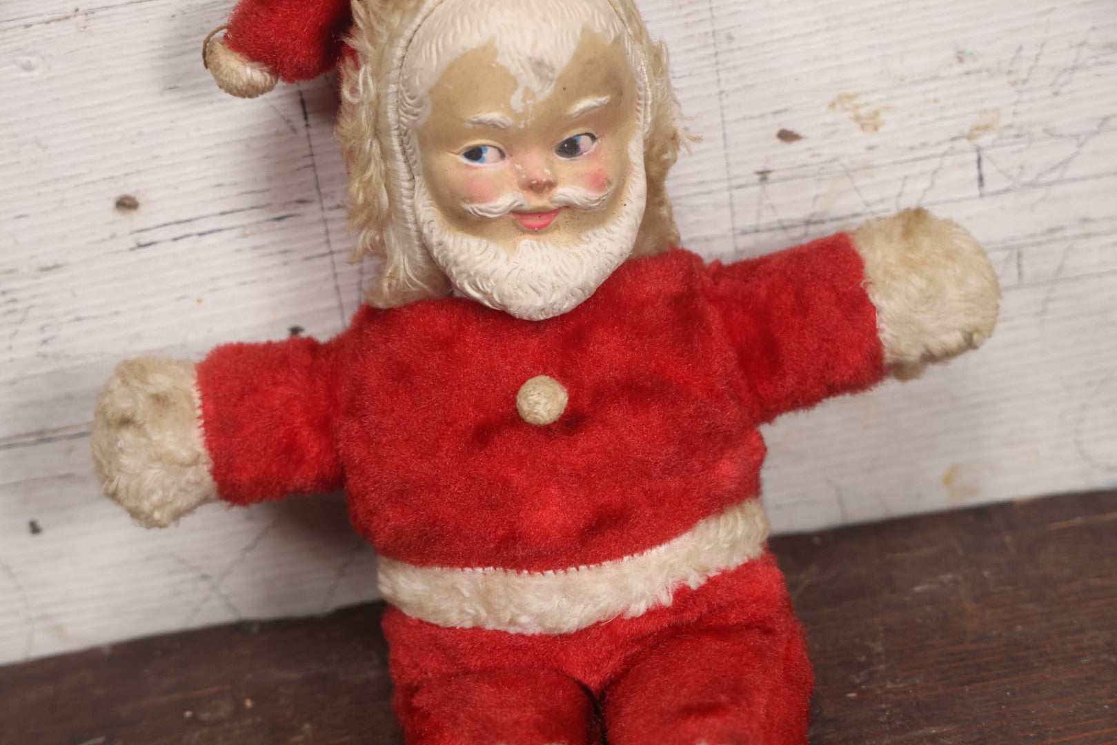 Lot 031 - Vintage Plastic Rubber Face Plush Santa Claus Doll, 13-1/2"