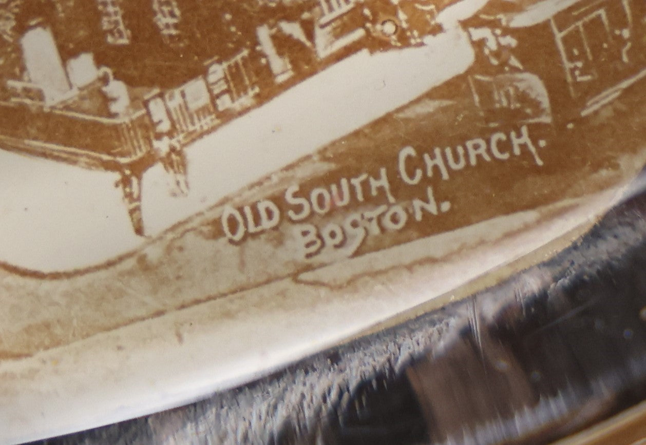 Lot 033 - Grouping Of Three Antique Glass Photo Souvenir Paperweights, Old South Church, Boston, East Rock Monument, New Haven, Connecticut, And Temple Music, Pan-American Exposition