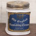 Lot 037 - Antique Old English Witch Hazel Greaseless Vanishing Cream Milk Glass Jar With Lid, Binghamton, New York, Hazel Atlas Jar Maker