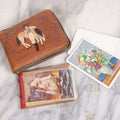 Lot 042 - Vintage Leather Painted Cowgirl Pinup Wallet With Horse, Holding Salesman's Sample Playing Card Blanks