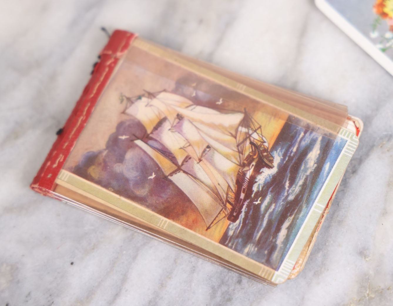 Lot 042 - Vintage Leather Painted Cowgirl Pinup Wallet With Horse, Holding Salesman's Sample Playing Card Blanks