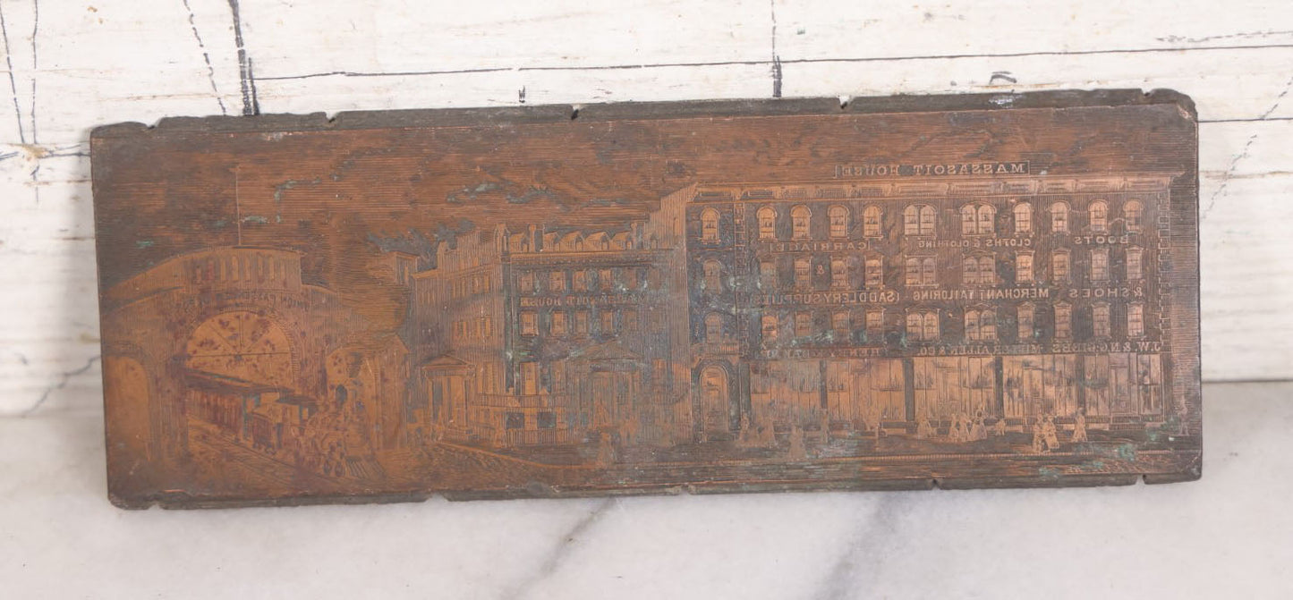 Lot 043 - Antique Springfield, Massachusetts, Massasoit House Hotel Advertising Engraved Copper Printing Plate, With Hartford And New Haven Railway Station