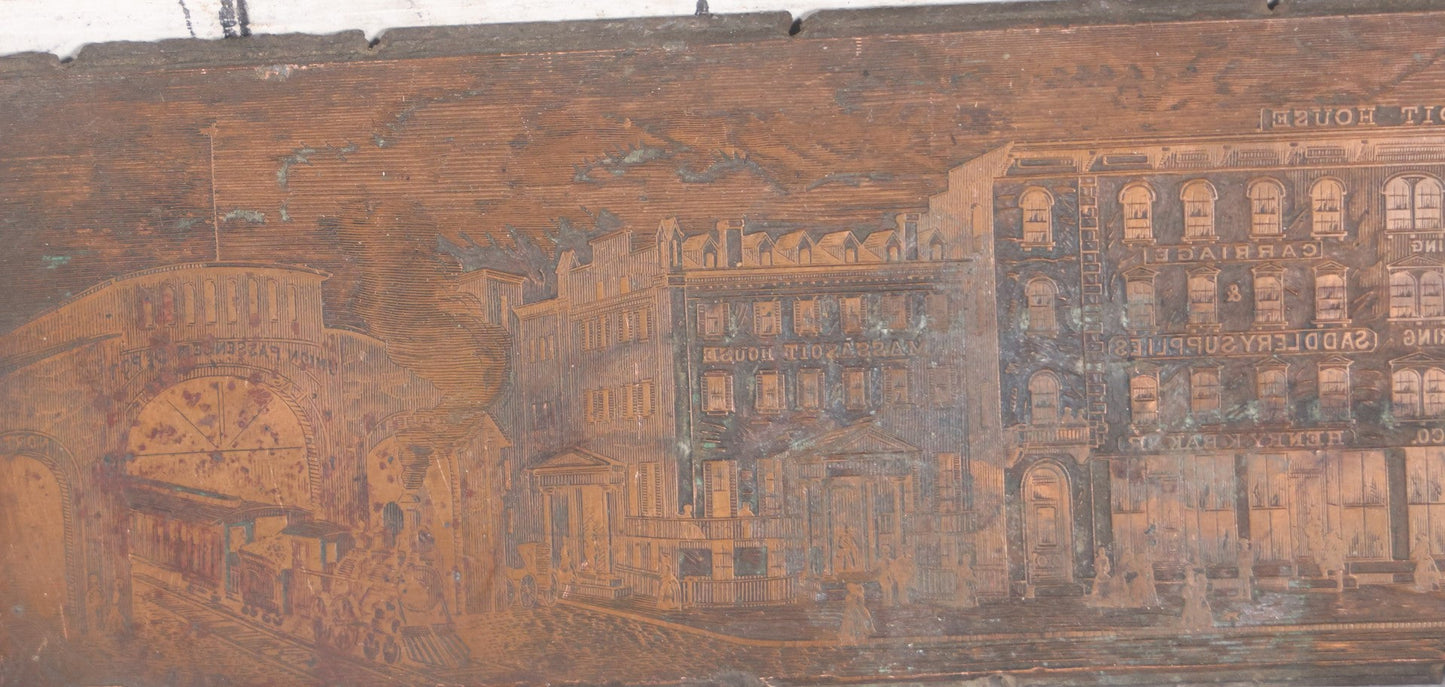 Lot 043 - Antique Springfield, Massachusetts, Massasoit House Hotel Advertising Engraved Copper Printing Plate, With Hartford And New Haven Railway Station