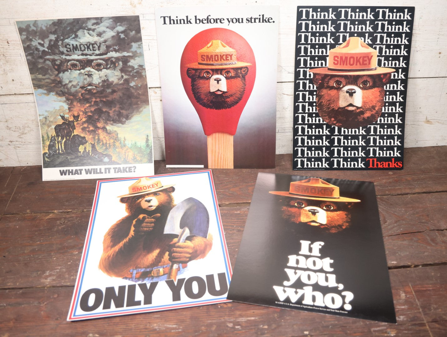 Lot 044 - Grouping Of Five Vintage 1980s And 1990s Smokey The Bear Fire Safety Posters, U.S. Department Of Agriculture-Forest Service, Approximately 13" x 18-1/2"