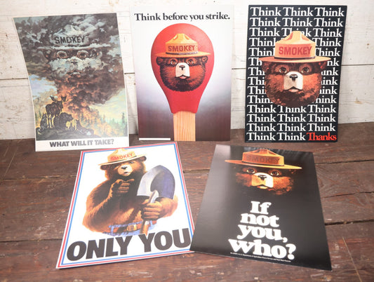 Lot 044 - Grouping Of Five Vintage 1980s And 1990s Smokey The Bear Fire Safety Posters, U.S. Department Of Agriculture-Forest Service, Approximately 13" x 18-1/2"