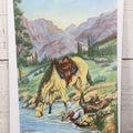 Lot 045 - Vintage Chromolithograph Poster, Western Cowboy Scene, "A Drink Of Water" By L.H. Dude Larsen, 1938