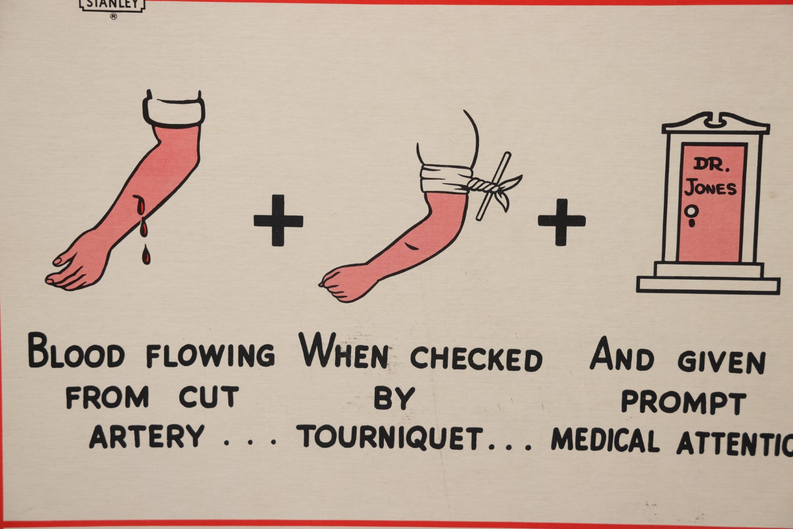 Lot 046 - Double Sided Vintage Stanley Tools Safety Chart, Live Sockets And Bloody Cut, Lithographed