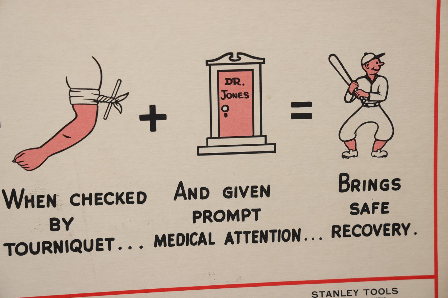 Lot 046 - Double Sided Vintage Stanley Tools Safety Chart, Live Sockets And Bloody Cut, Lithographed