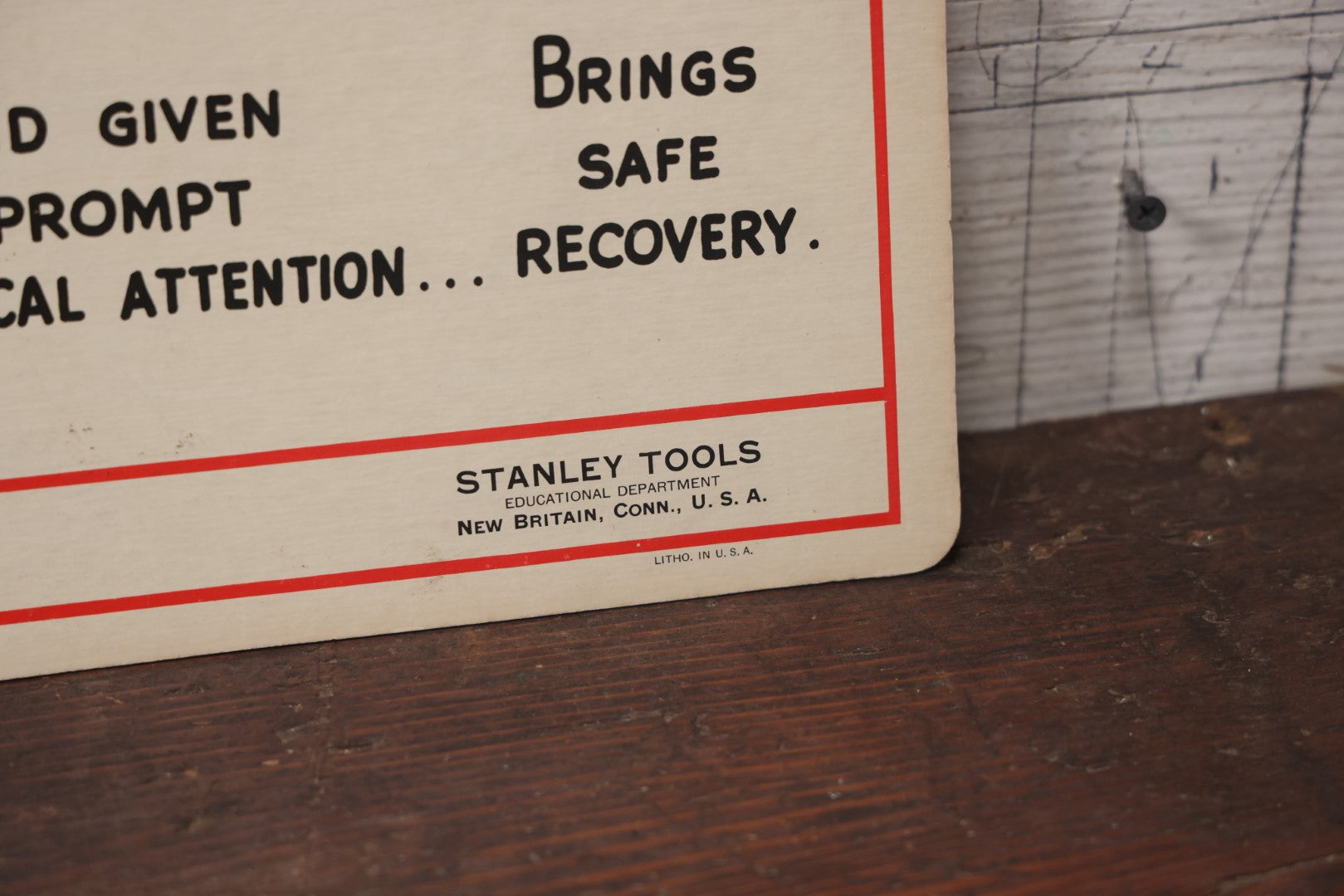 Lot 046 - Double Sided Vintage Stanley Tools Safety Chart, Live Sockets And Bloody Cut, Lithographed