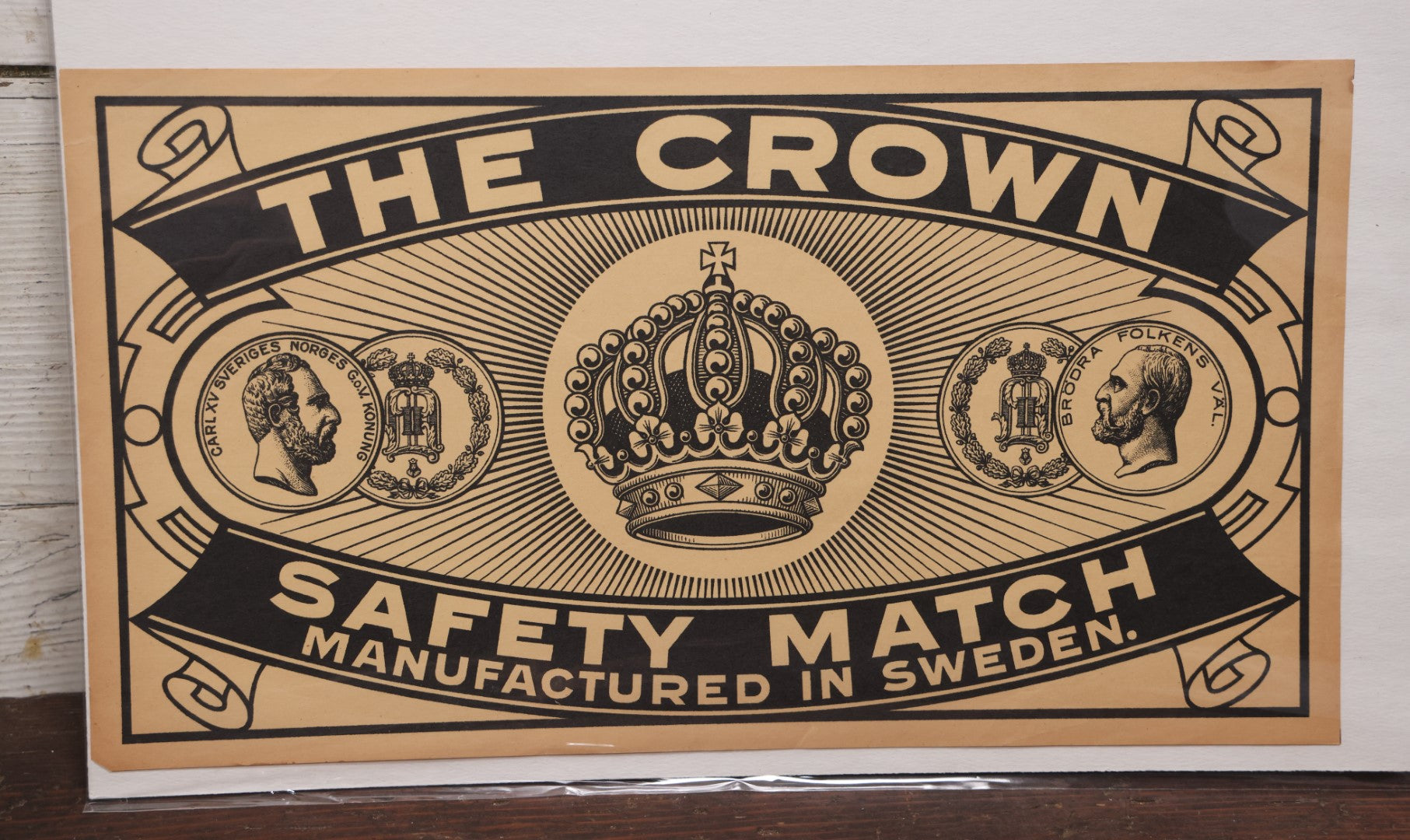 Lot 047 - Vintage Lithographed Large Size Matches Crate Label, The Crown Safety Match, Manufactured In Sweden