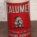 Lot 049 - Vintage Calumet Double Acting Baking Powder Advertising Tin With Lid, Native American Indian Chief Motif, 1 Pound
