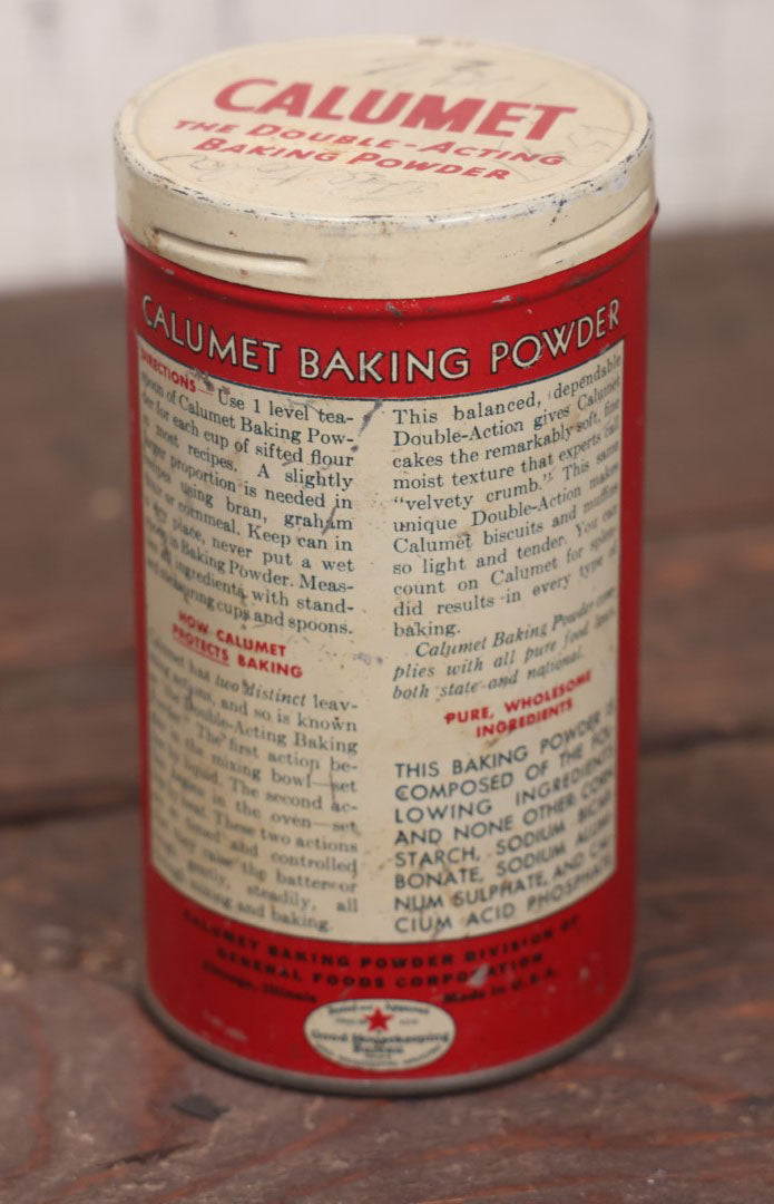 Lot 049 - Vintage Calumet Double Acting Baking Powder Advertising Tin With Lid, Native American Indian Chief Motif, 1 Pound