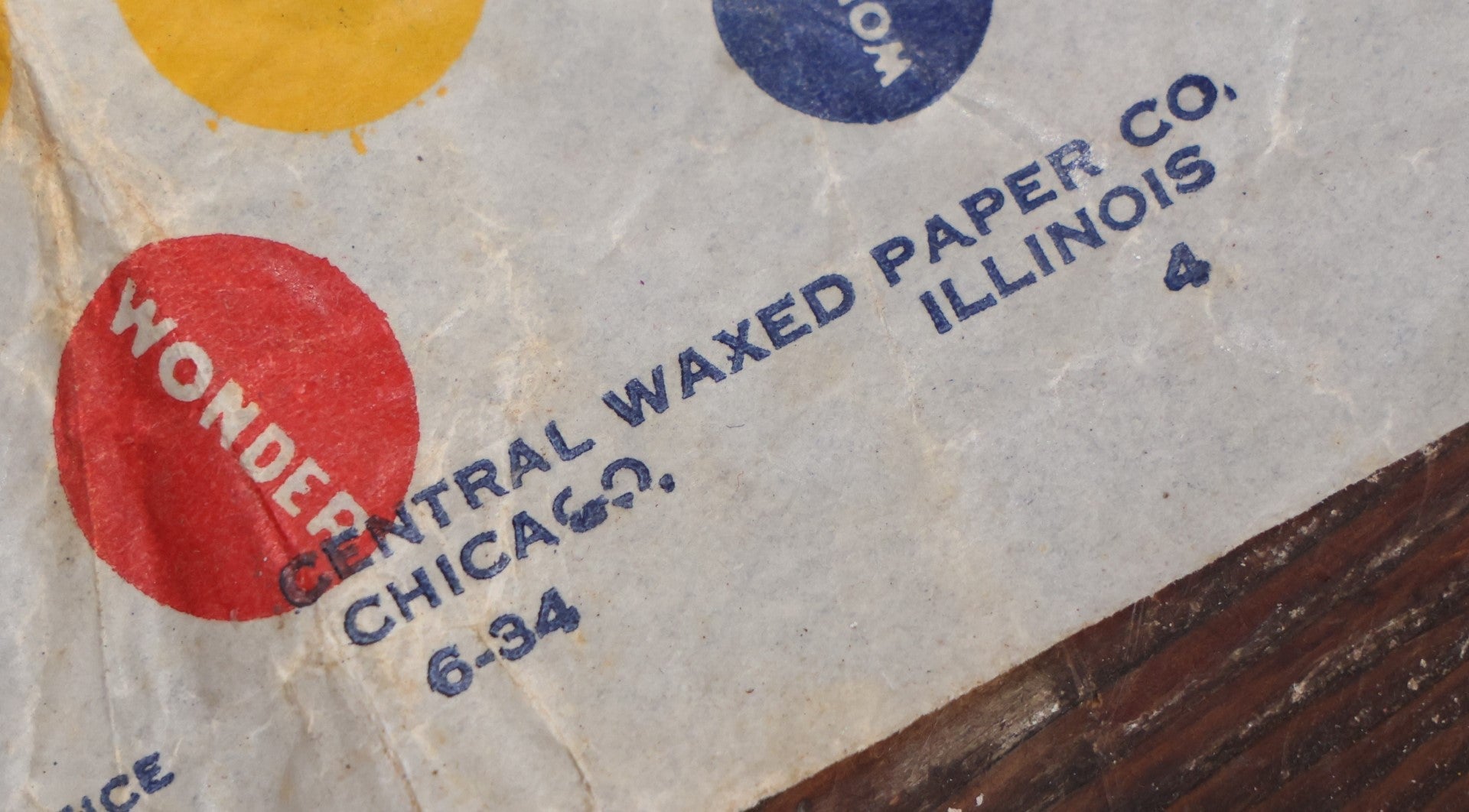 Lot 050 - Vintage Wonder Bread Wax Paper Sliced Bread Loaf Wrapper, Baked In The Wonder Bakery At The World's Fair, Circa 1930, Continental Baking Company, Central Waxed Paper Co.